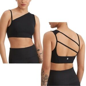 New SWEATY BETTY Asymmetrical Sculpt Sports Bra Black Sz XL